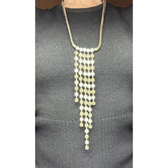 Smoke Clear Crystal Waterfall Necklace | Statement Faceted Glass Stones | Long 2 - Picture 3 of 6
